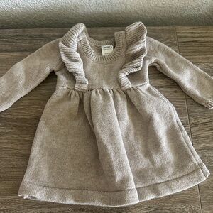 Carter's Taupe Knit Ruffle Long-Sleeve Dress